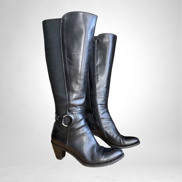 AGL Atillio Leombruni tall black leather heeled boot size 6.5 36.5 Made in Italy - Picture 4 of 11